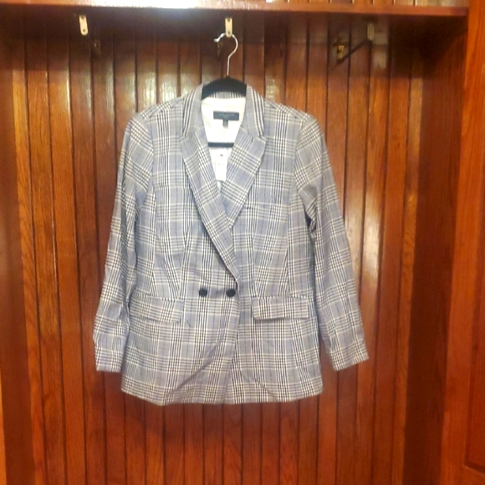 TALBOTS PETITE SIZE 12 Plaid Double-Breasted Blazer